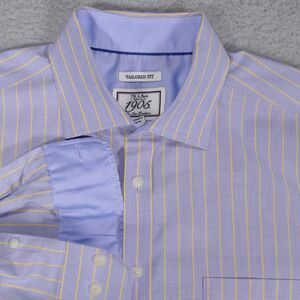 Jos A Bank Shirt Mens Large Tailored Fit Blue Yellow Striped Long Sleeve